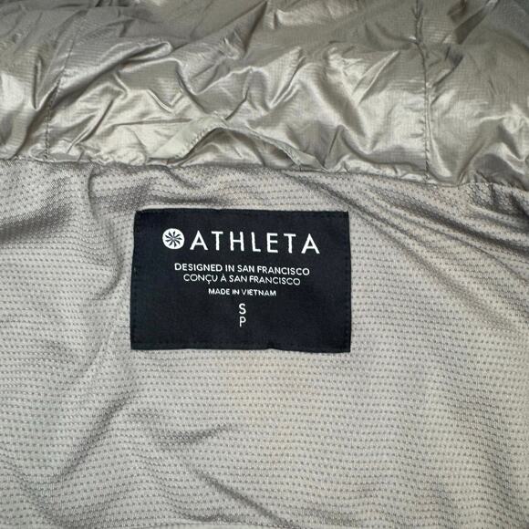 Athleta Rock Ridge Primaloft Quilted Grey taupe SMALL Women's Hooded Jacket - Picture 6 of 11